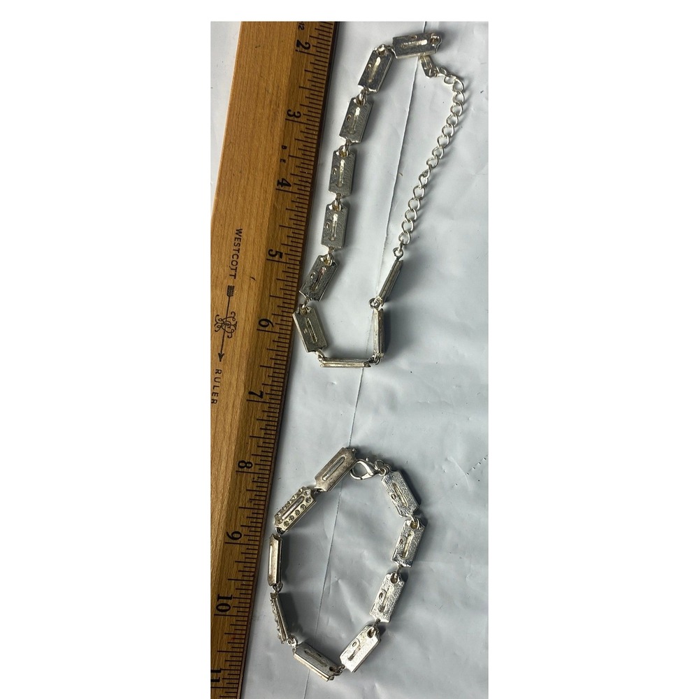 Silver Tone Rectangle Link Chain Bracelet Set Women's Fashion Jewelry
